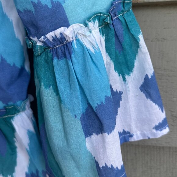 Sheridan French Blue Ikat Tiered Dress Sz M - Picture 5 of 10